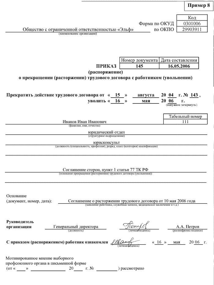 если человек уволен 7 марта каким числом делать приказ на увольнение если человек уволен 7 марта каким числом делать приказ на увольнение